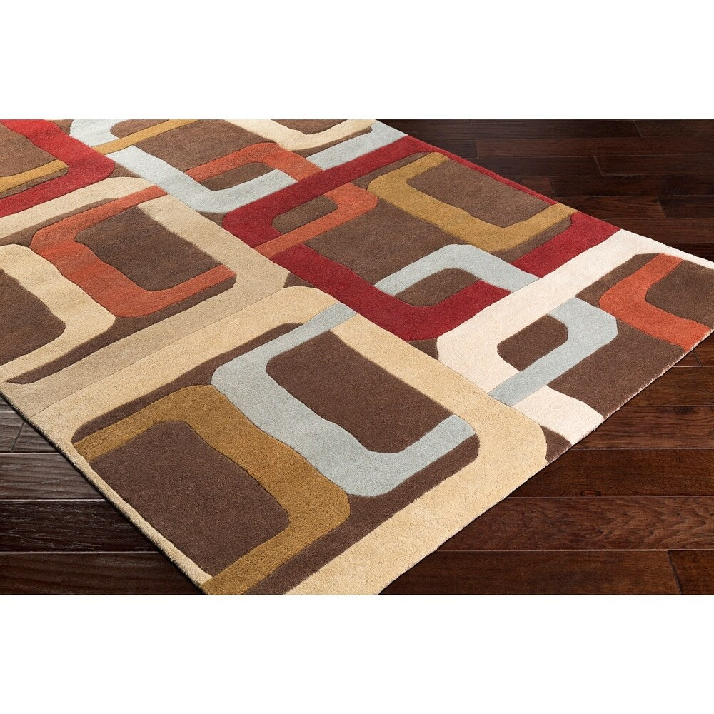 Hand-tufted Brown Contemporary Multi Colored Square Mayflower Wool Geometric Area Rug - 12' x 15'