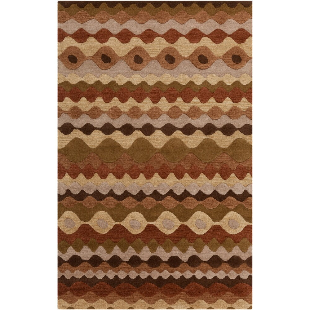 Hand-tufted Brown Tea Leaves Geometric Shapes Wool Area Rug - 3'3" x 5'3"