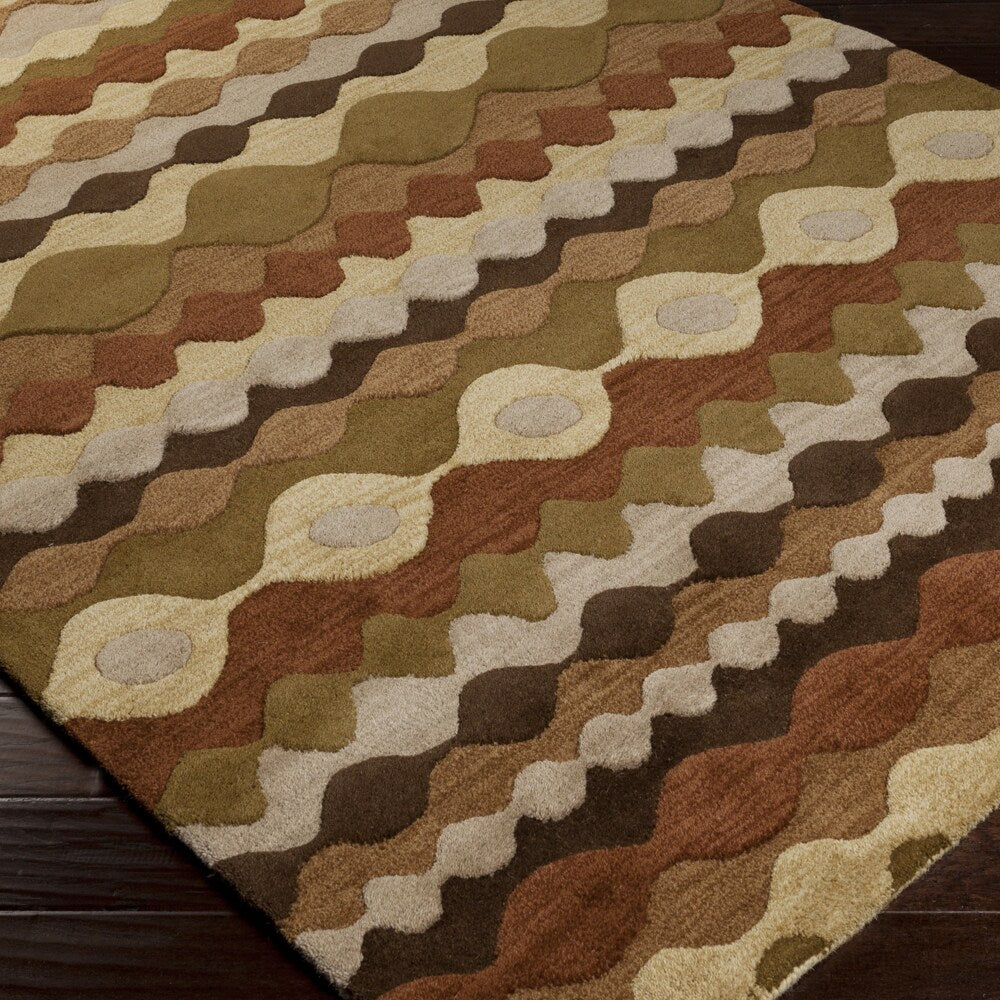 Hand-tufted Brown Tea Leaves Geometric Shapes Wool Area Rug - 3'3" x 5'3"