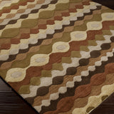 Hand-tufted Brown Tea Leaves Geometric Shapes Wool Area Rug - 3'3" x 5'3"