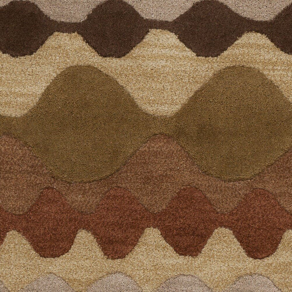 Hand-tufted Brown Tea Leaves Geometric Shapes Wool Area Rug - 3'3" x 5'3"