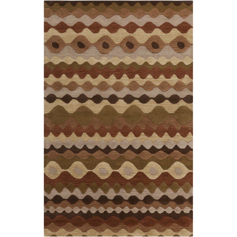 Hand-tufted Brown Tea Leaves Geometric Shapes Wool Area Rug - 3'3" x 5'3"