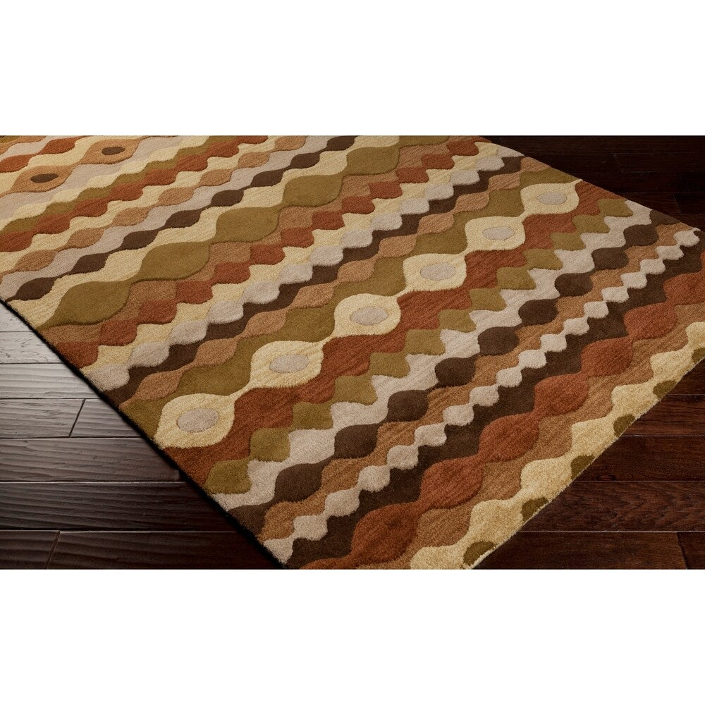 Hand-tufted Brown Tea Leaves Geometric Shapes Wool Area Rug - 3'3" x 5'3"