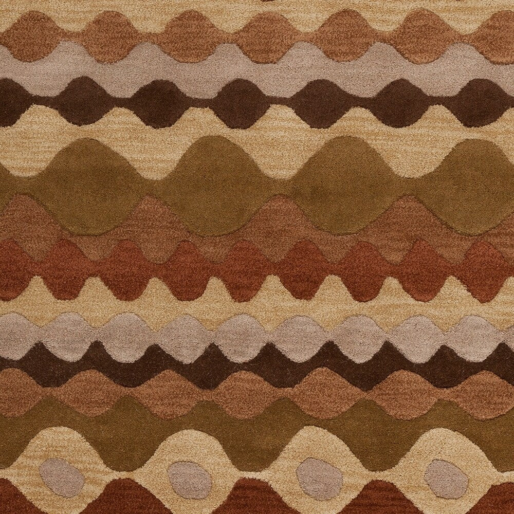 Hand-tufted Brown Tea Leaves Geometric Shapes Wool Area Rug - 3'3" x 5'3"