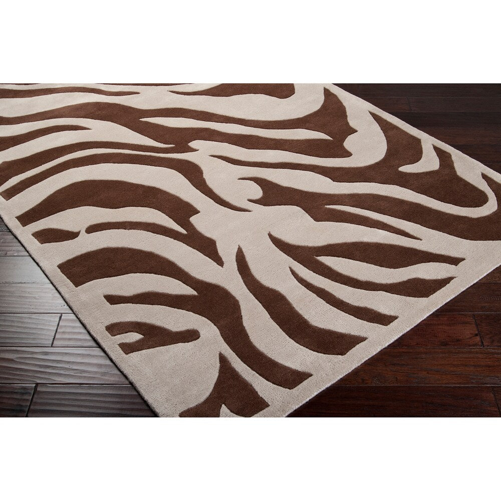 Hand-tufted Brown/White Zebra Animal Print Lipscombe Wool Area Rug - 2' x 3'/Surplus