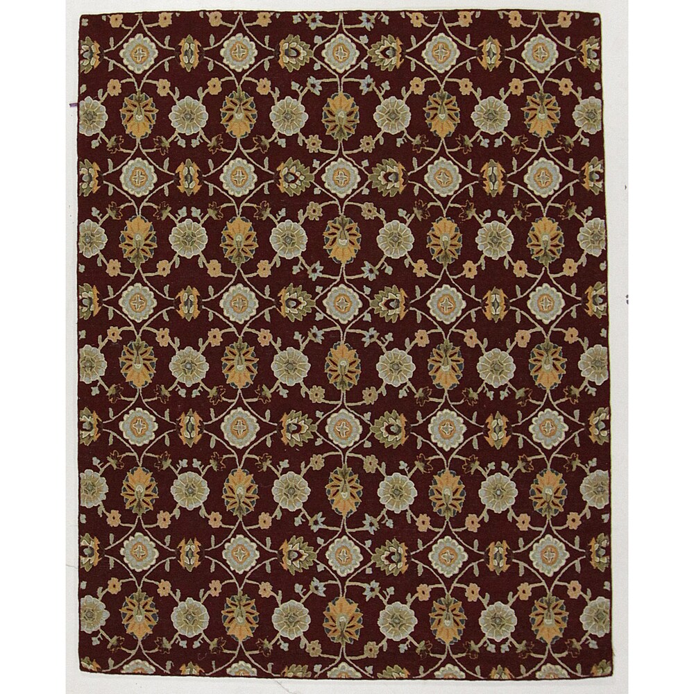Hand-tufted Burgundy Transitional Floral Wool Rug (5' x 8') - 5' x 8'/