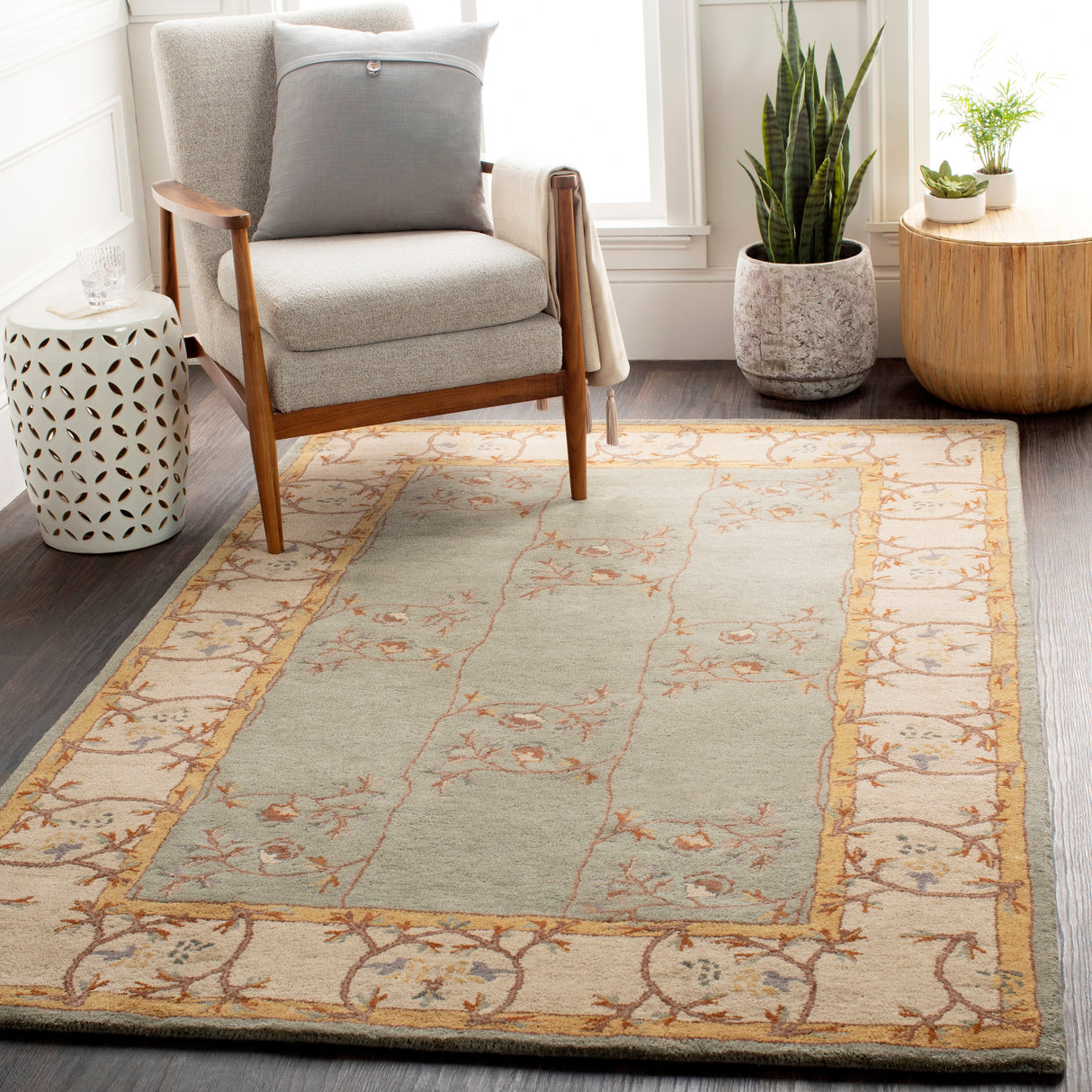 Hand-tufted Calhoun Traditional Floral Wool Slate Grey Area Rug - 8' Square - 8' Square