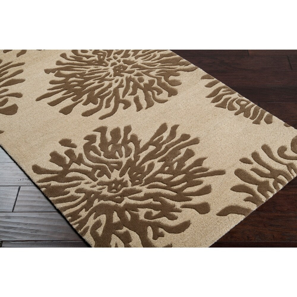 Hand-tufted Contemporary Ivory/Brown Bostor New Zealand Wool Abstract