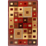 Hand-tufted Contemporary Red / Brown Geometric Square Wool Area Rug - 10' x 14'