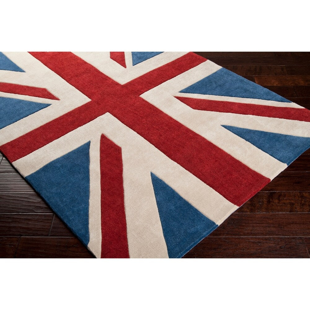 Hand-tufted Contemporary Union Jack Red Pipefish Abstract Area Rug - 8' x 11'