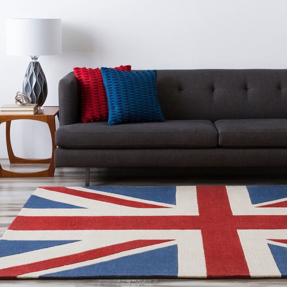 Hand-tufted Contemporary Union Jack Red Pipefish Abstract Area Rug - 8