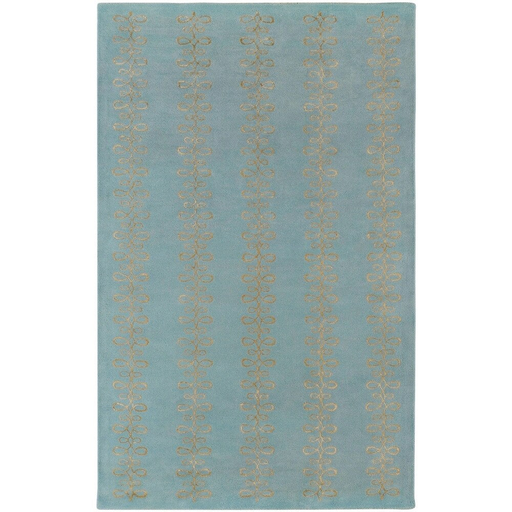 Hand-tufted Designer Sky Blue Stripe Geometric Wool Area Rug - 5' x 8'/Surplus
