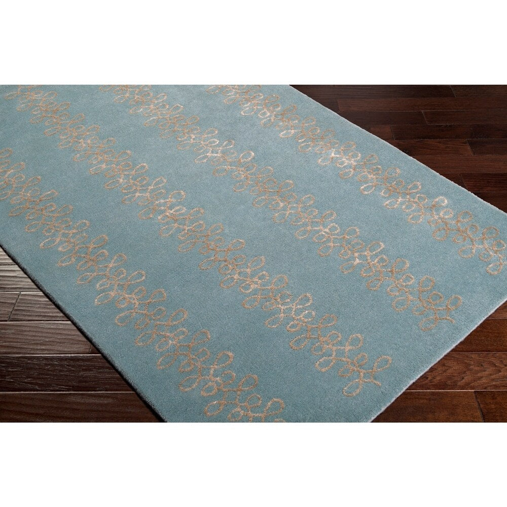 Hand-tufted Designer Sky Blue Stripe Geometric Wool Area Rug - 5' x 8'/Surplus