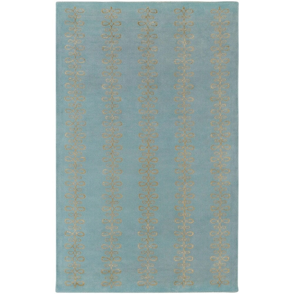 Hand-tufted Designer Sky Blue Stripe Geometric Wool Area Rug - 5' x 8'/Surplus