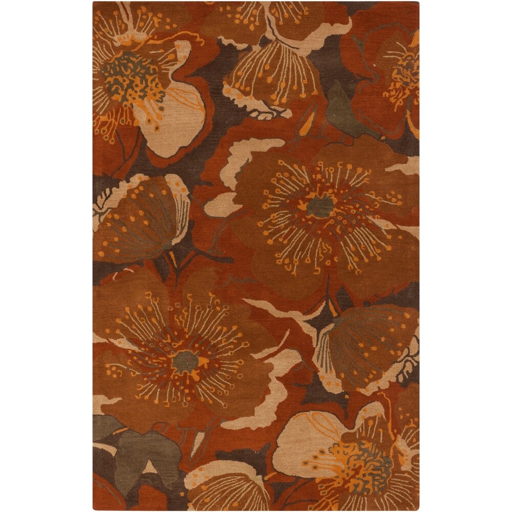 Hand-tufted Millings Brown Floral Wool Area Rug - 10' x 14'