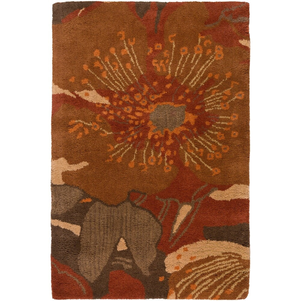 Hand-tufted Millings Brown Floral Wool Area Rug - 10' x 14'