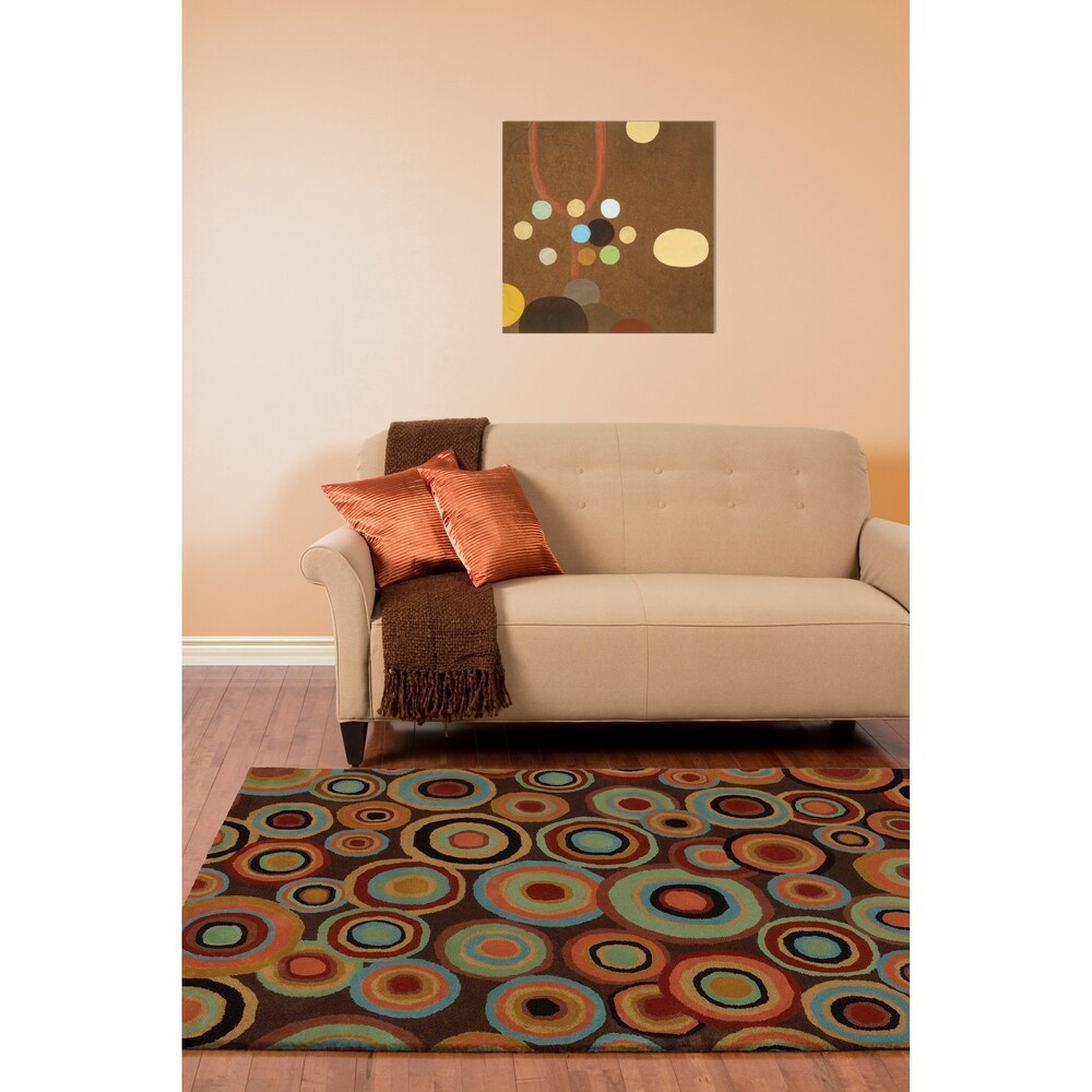 Hand-tufted Onalaksa Brown Geometric Circles Wool Area Rug - 2' x 3'