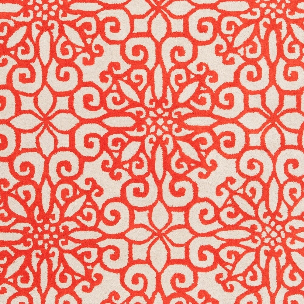 Hand-tufted OrangeSuzani Rust Red Geometric Medallion Wool Area Rug - 2'6" x 8' Runner