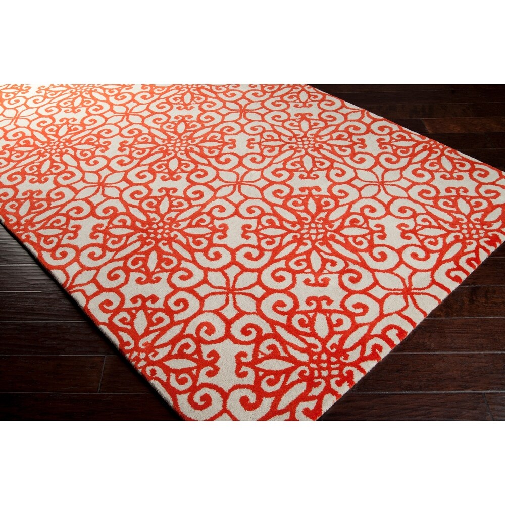Hand-tufted OrangeSuzani Rust Red Geometric Medallion Wool Area Rug - 2'6" x 8' Runner
