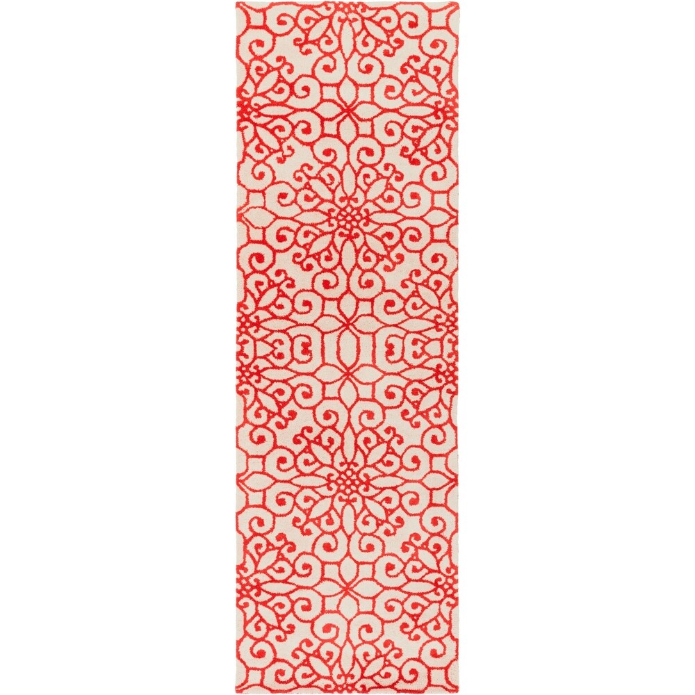 Hand-tufted OrangeSuzani Rust Red Geometric Medallion Wool Area Rug - 2'6" x 8' Runner