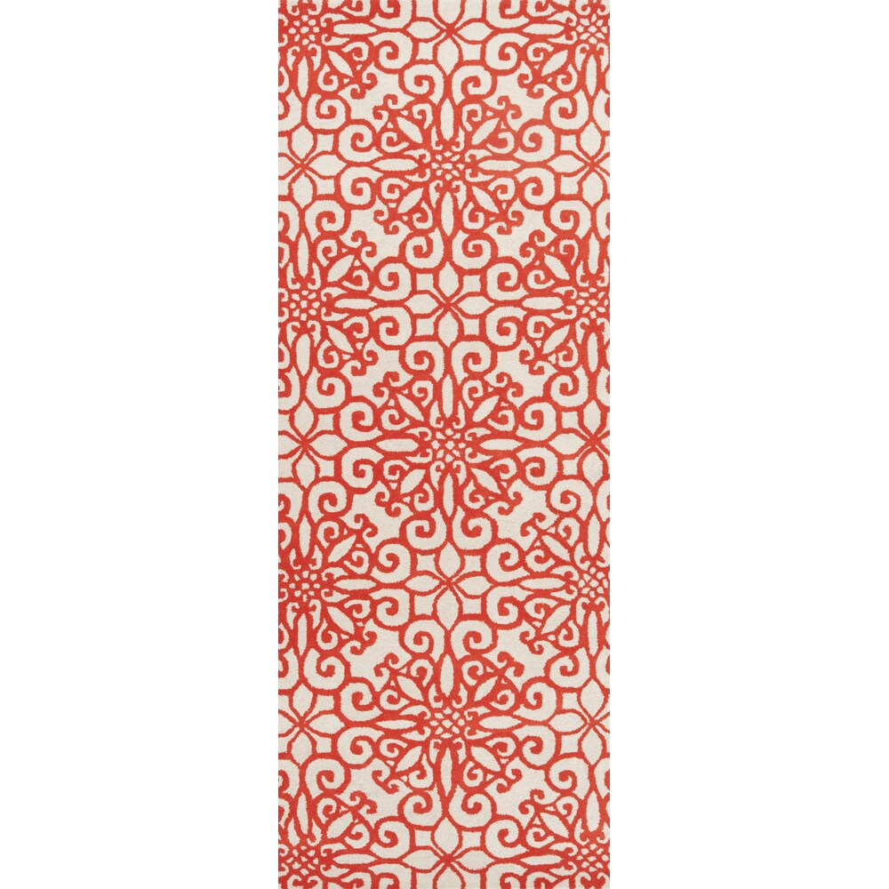 Hand-tufted OrangeSuzani Rust Red Geometric Medallion Wool Area Rug - 2'6" x 8' Runner