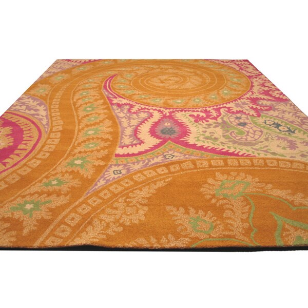Hand-tufted Wool Orange Transitional Floral Paisley Rug