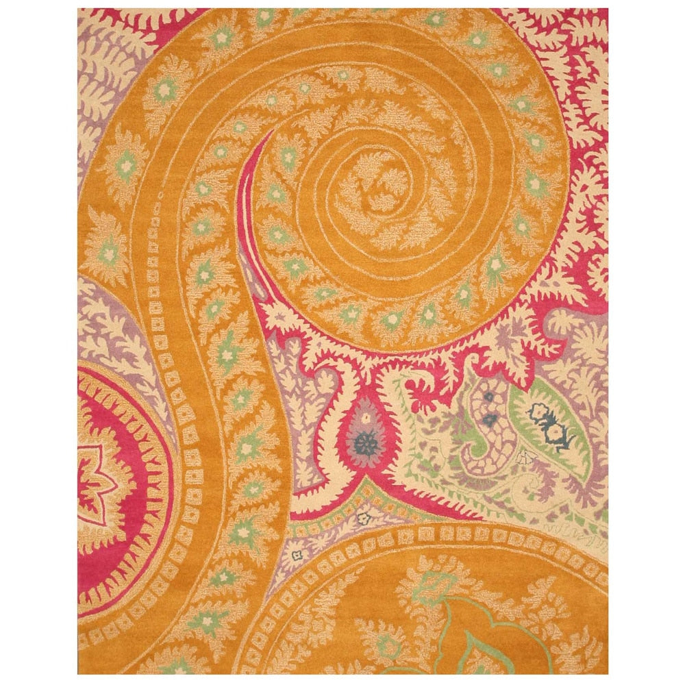 Hand-tufted Wool Orange Transitional Floral Paisley Rug