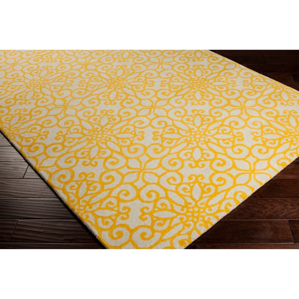 Hand-tufted Suzani Sunflower Yellow Geometric Medallion Wool Area Rug - 2'6" x 8' Runner
