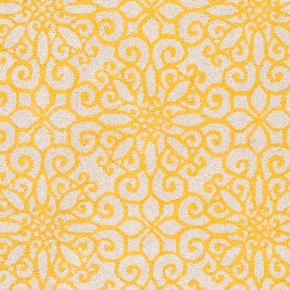 Hand-tufted Suzani Sunflower Yellow Geometric Medallion Wool Area Rug - 2'6" x 8' Runner
