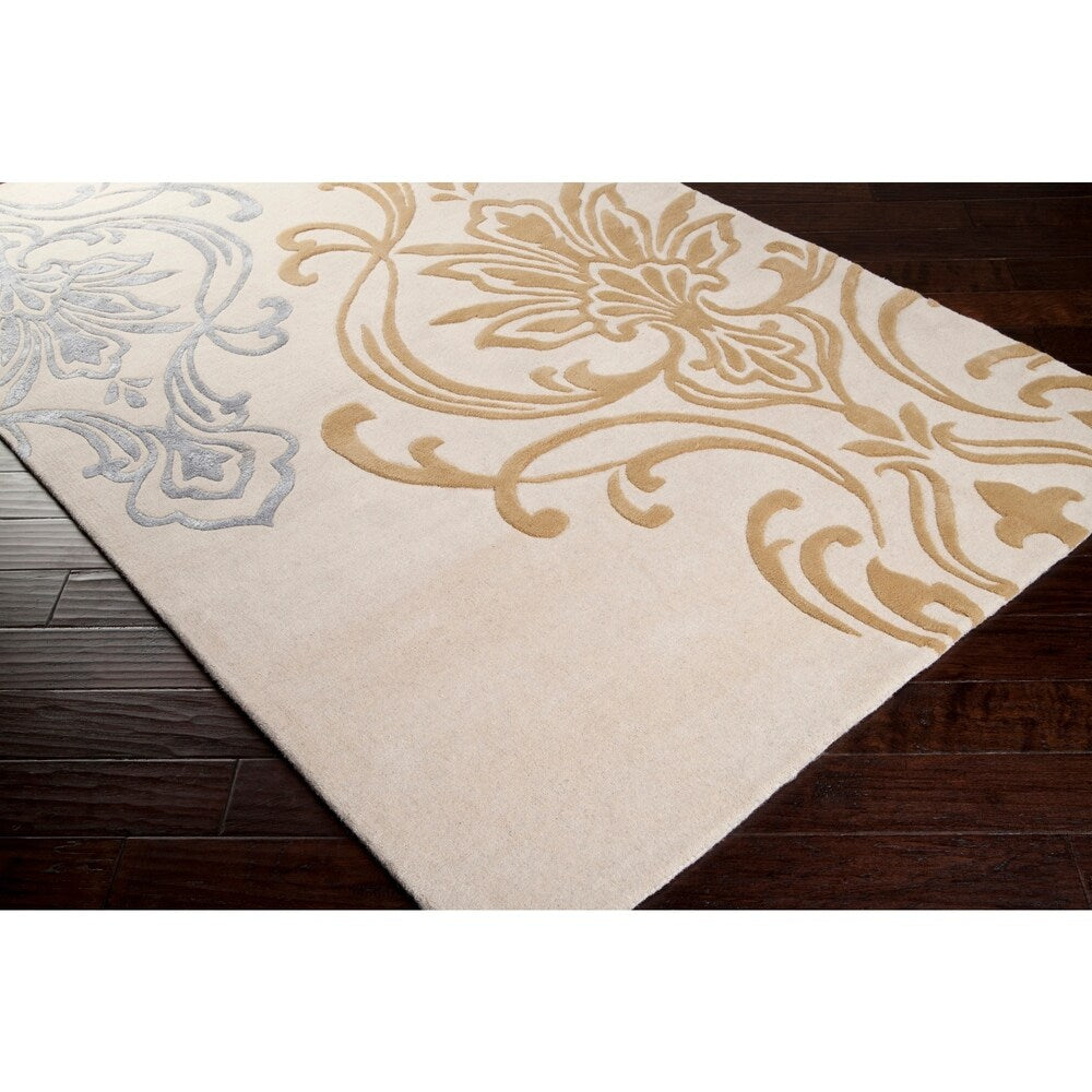 Hand-tufted Tan Eurydice Damask Design Wool Area Rug - 9' x 13'
