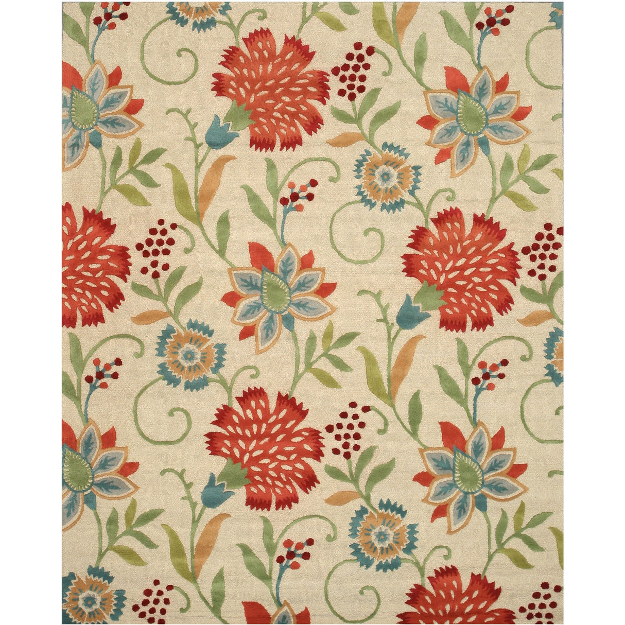 Hand-tufted Wool Ivory Transitional Floral Spring Garden Rug