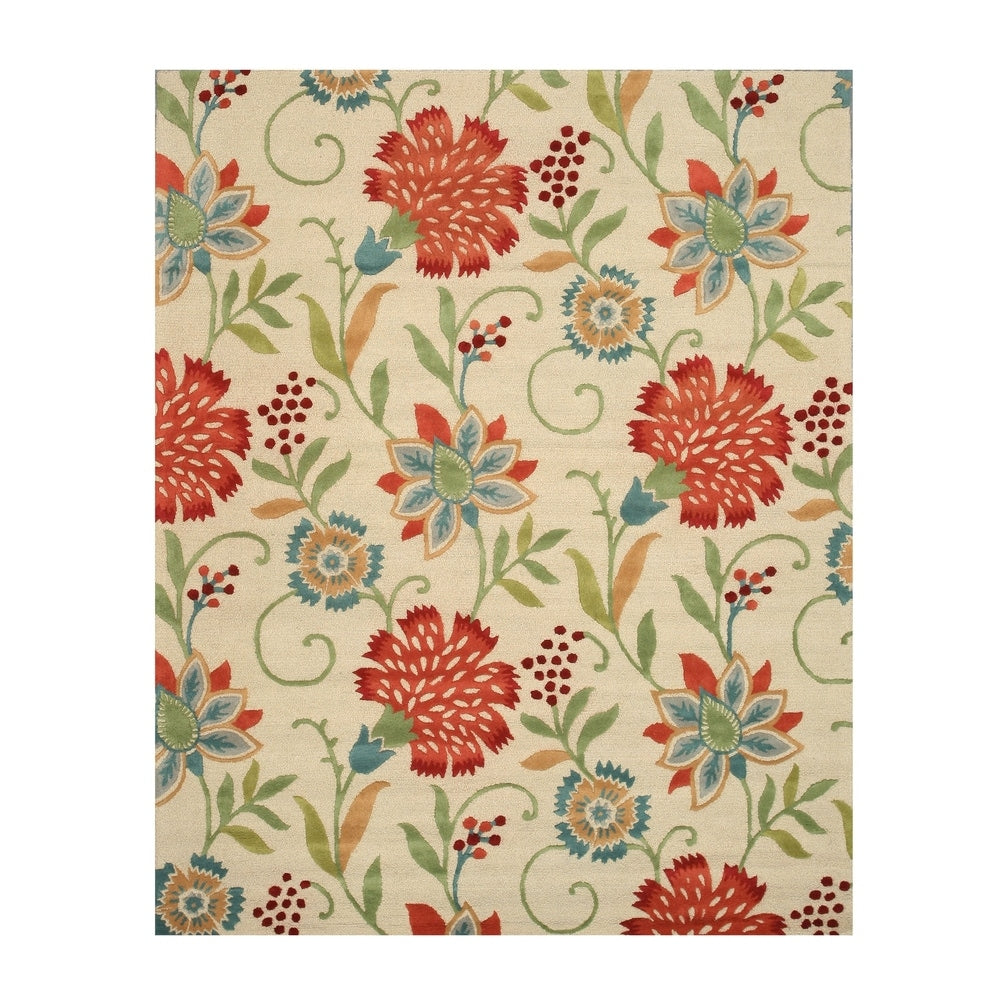 Hand-tufted Wool Ivory Transitional Floral Spring Garden Rug