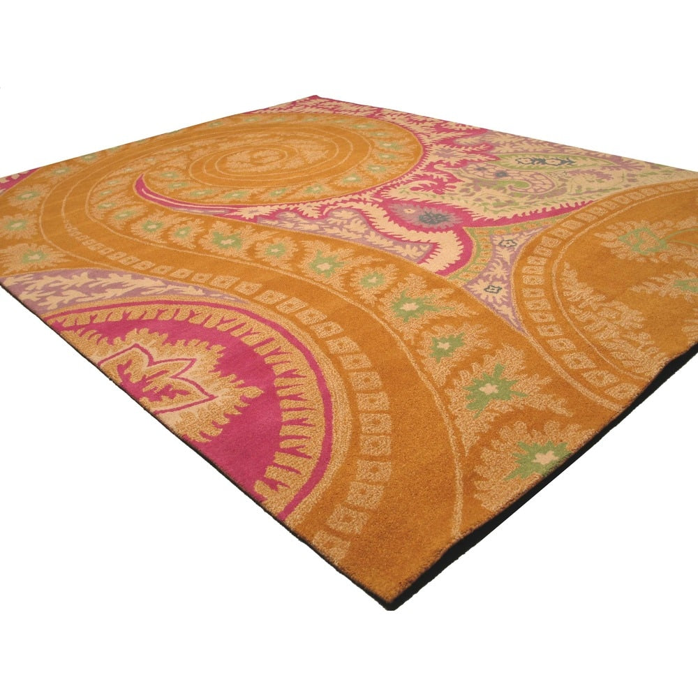 Hand-tufted Wool Orange Transitional Floral Paisley Rug