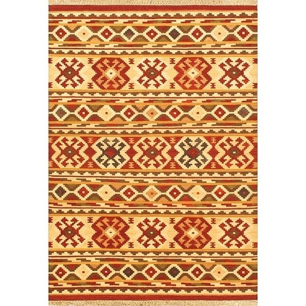 Hand-woven Anatolian Kilim Cream Rug (4'7 x 6'7) - multi