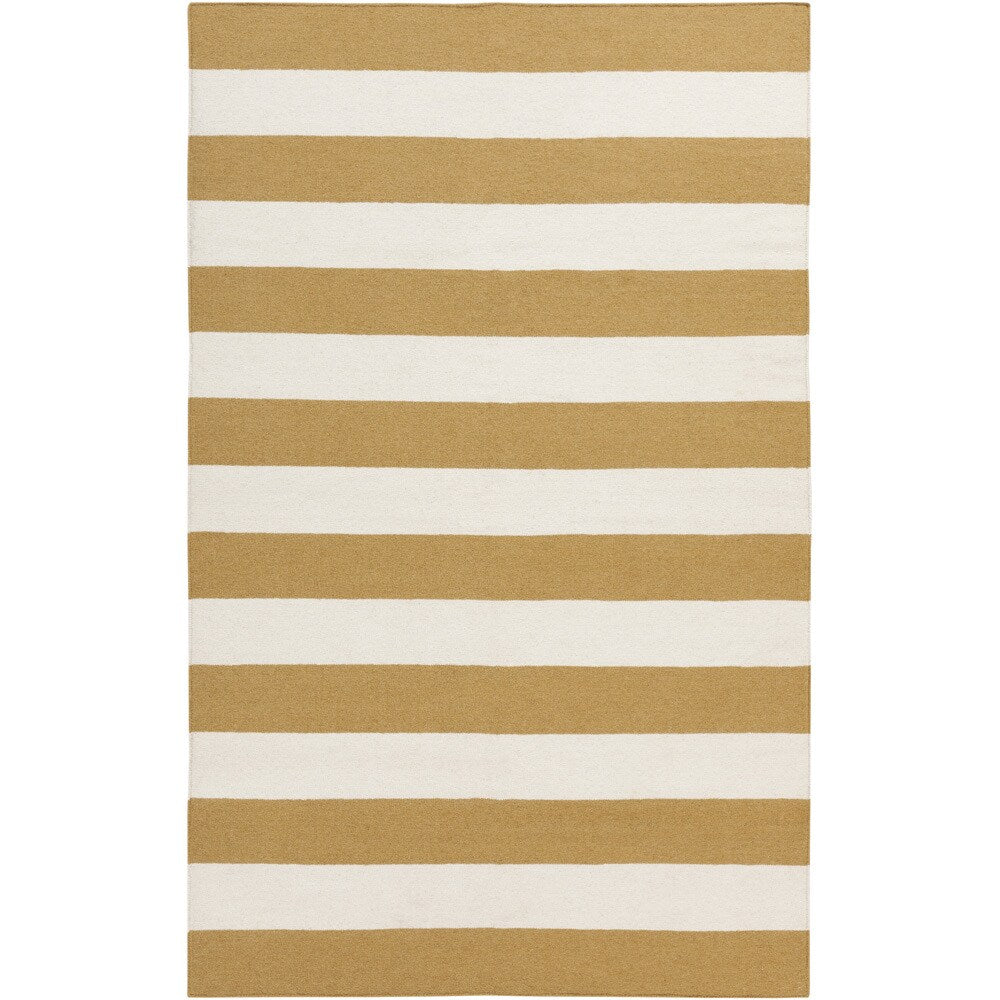 Hand-woven CamelStripe Mustard Wool Area Rug - 5' x 8'