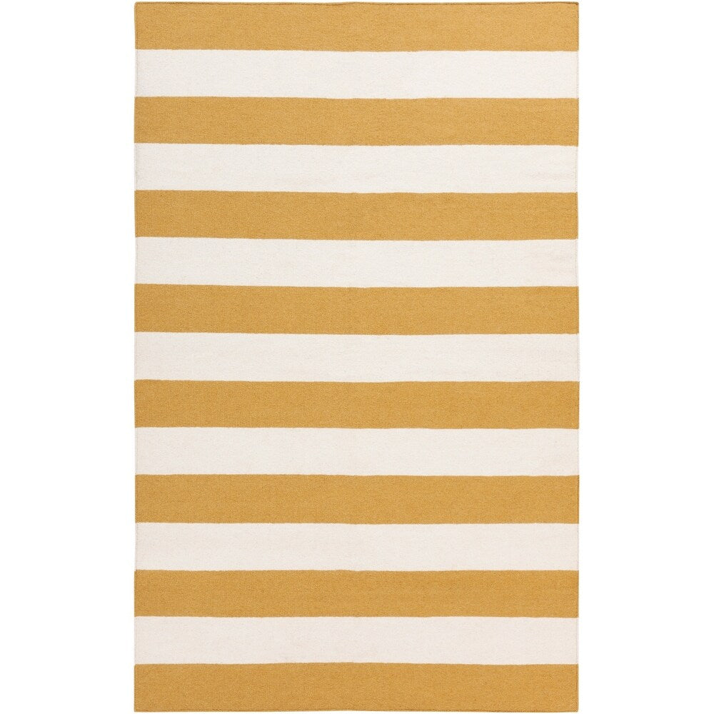Hand-woven CamelStripe Mustard Wool Area Rug - 5' x 8'