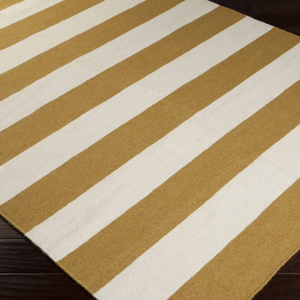 Hand-woven CamelStripe Mustard Wool Area Rug - 5' x 8'