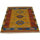 Hand-woven Gold Anatolian Kilim Flat Weave Wool Area Rug (3'1 x 5'2)