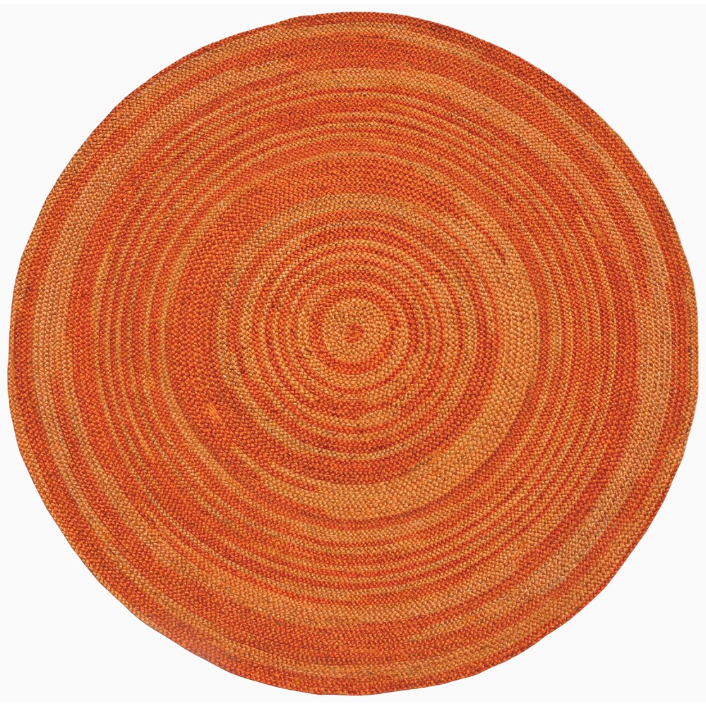 Hand-woven Orange Abrush Braided Jute Rug (8' x 8' Round)