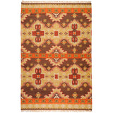 Hand-woven Orange/Brown Southwestern Aztec Keizer Hard Twist Wool Area Rug - 2' x 3'