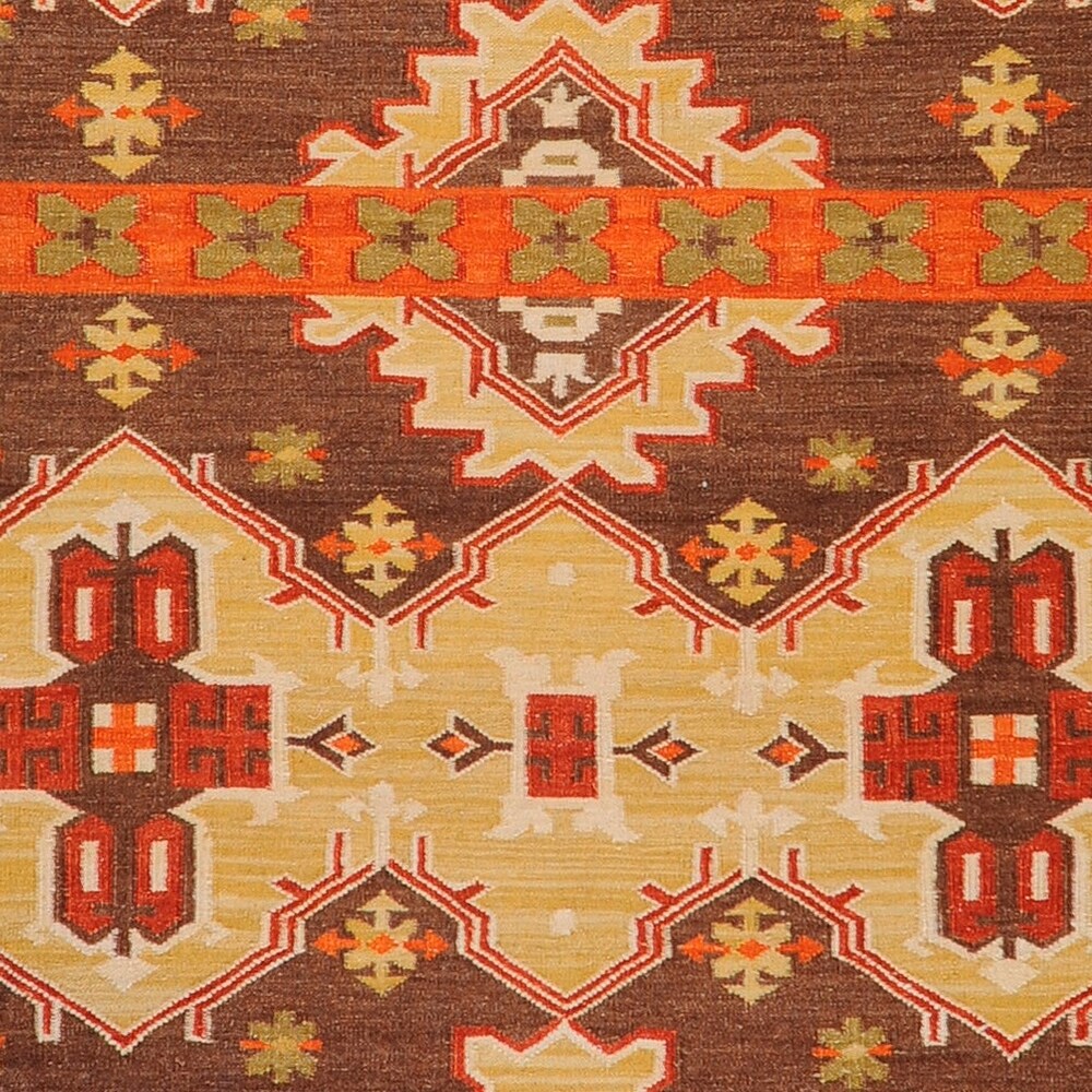 Hand-woven Orange/Brown Southwestern Aztec Keizer Hard Twist Wool Area Rug - 2' x 3'