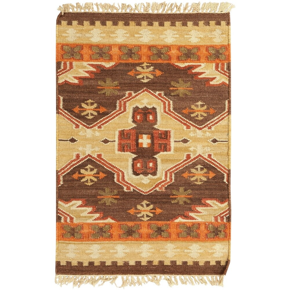 Hand-woven Orange/Brown Southwestern Aztec Keizer Hard Twist Wool Area Rug - 2' x 3'