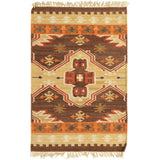 Hand-woven Orange/Brown Southwestern Aztec Keizer Hard Twist Wool Area Rug - 2' x 3'