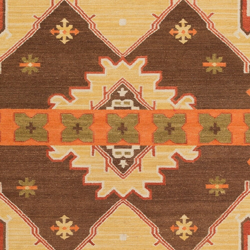 Hand-woven Orange/Brown Southwestern Aztec Keizer Hard Twist Wool Area Rug - 2' x 3'