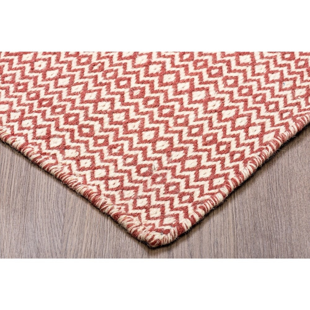 Hand-woven Reversible Flatweave Wool Rug Ivory Red Rug - 5' x 7'6"