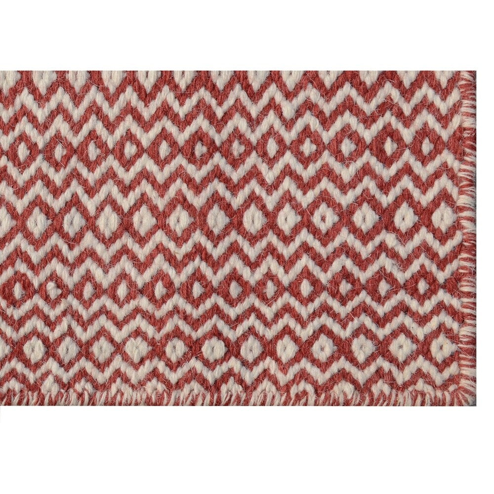 Hand-woven Reversible Flatweave Wool Rug Ivory Red Rug - 5' x 7'6"