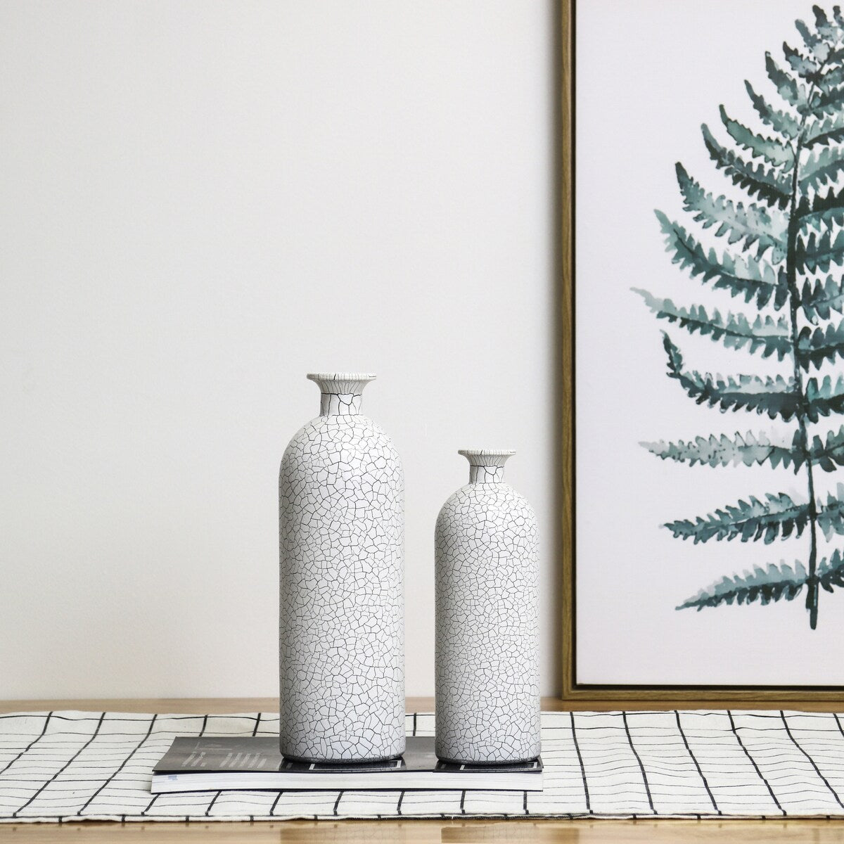 Handcrafted 4 Home Modern Painted Glass Vase, White (Set of 2)