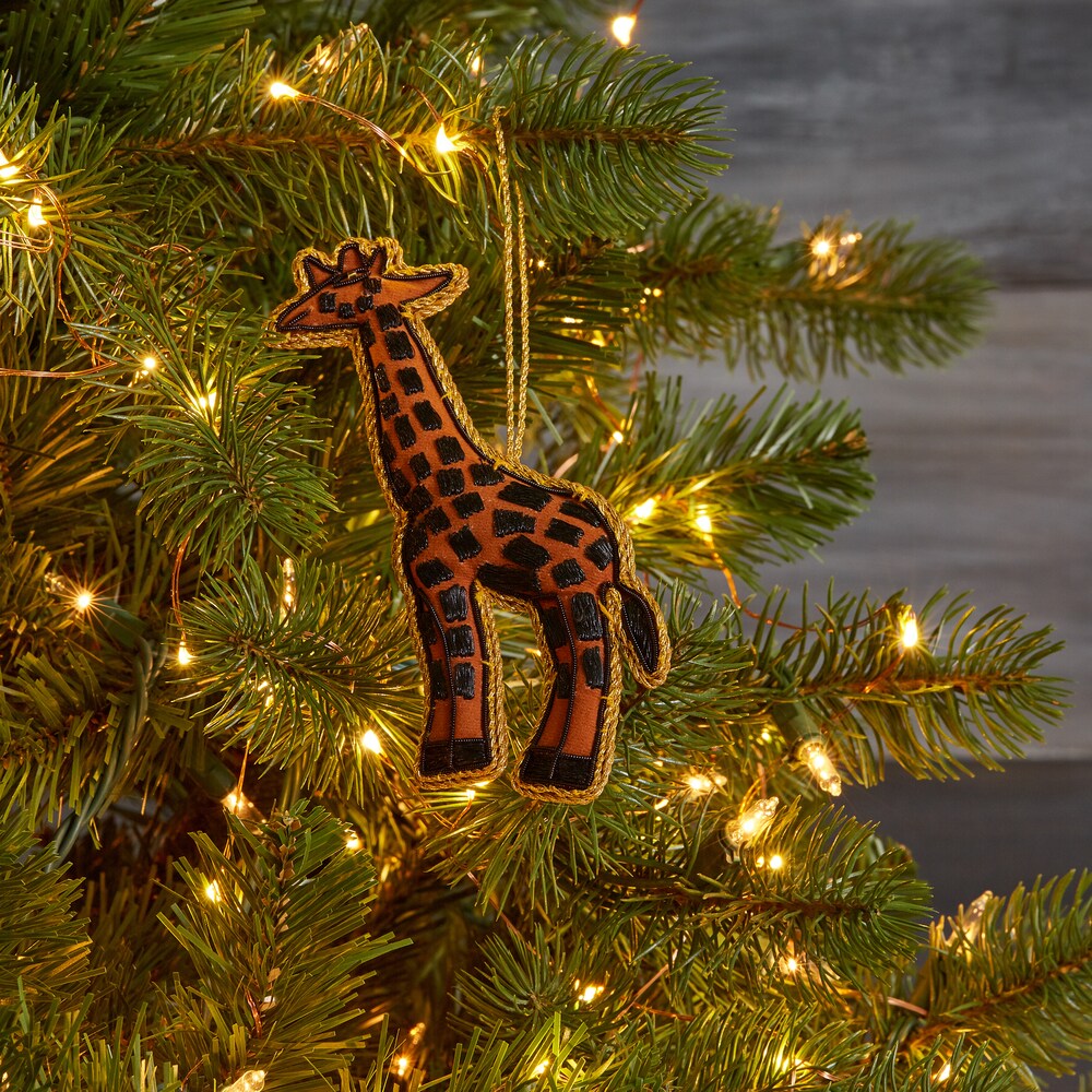 Handcrafted Embroidered Giraffe Ornament (India)