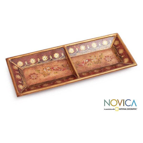 Handcrafted Reverse Painted Glass 'Vintage Rose' Tray (Peru)
