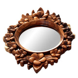 Handmade Suar Wood 'Gianyar Moon' Floral Wall Mirror (Indonesia) - Frame: 11.25" W x 14.25" H x 0.8" D